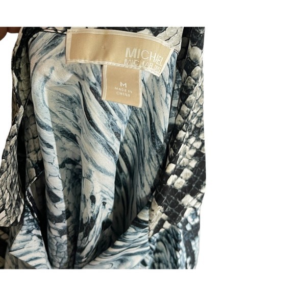 MICHAEL KORS Snake Print Button Down Silver Blue Blouse Tie Front Bundle Sz M - Picture 10 of 16